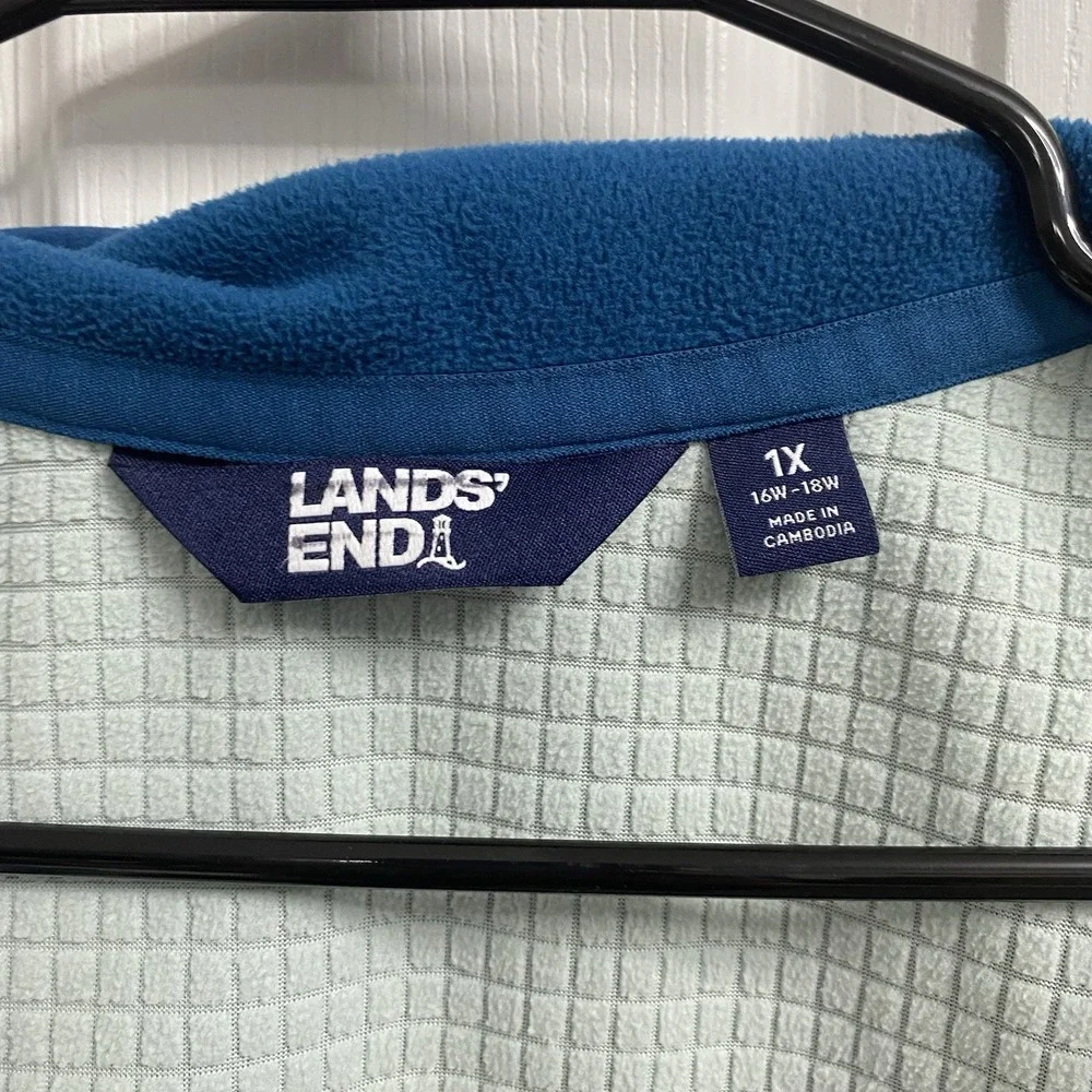 Lands' End Teal& Light Blue‎ Fleece Sleeveless Women's Full Zip Vest Sz.1X